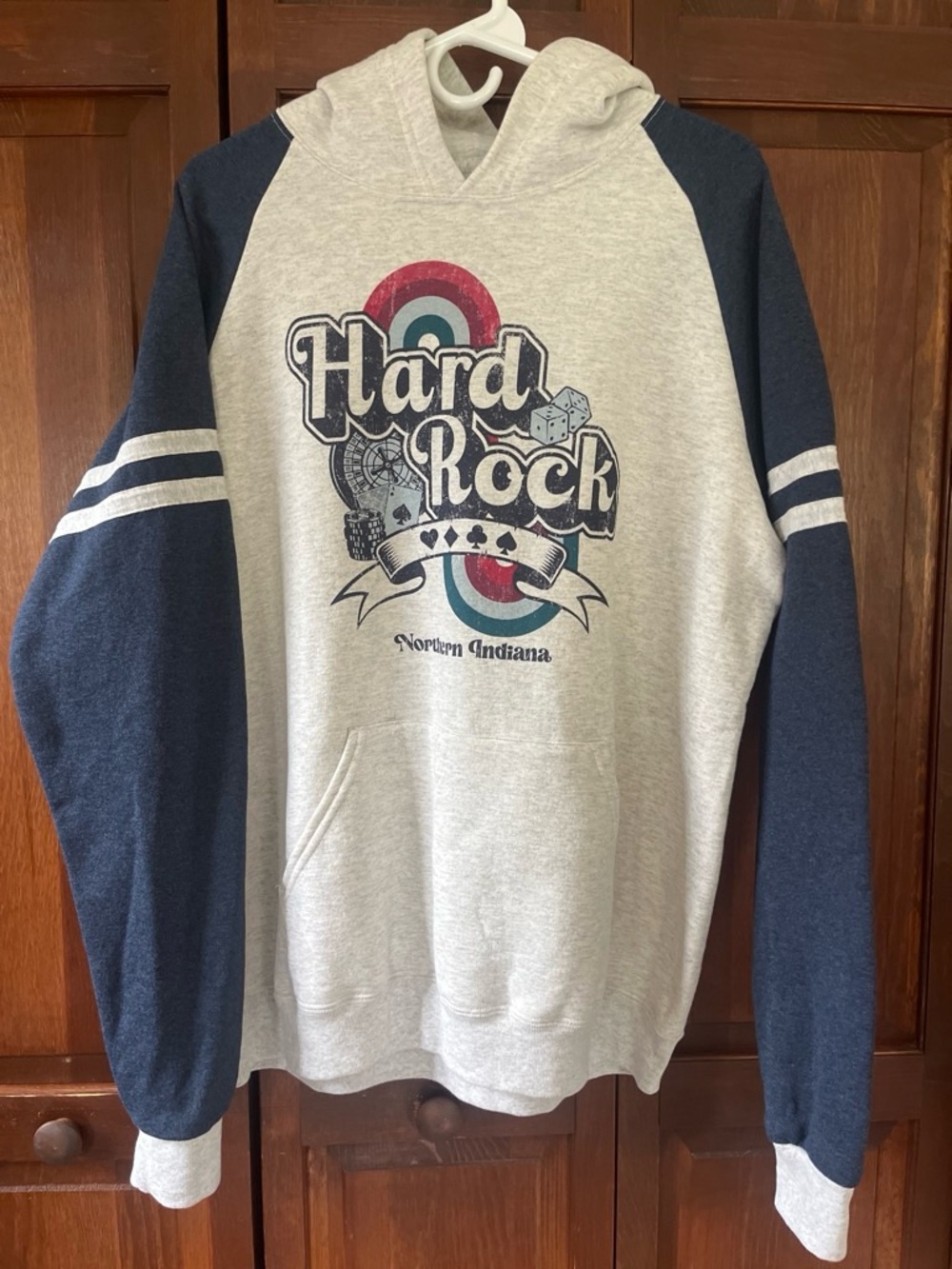Hard Rock Cafe Heather Gray & Navy Raglan Hooded Sweatshirt